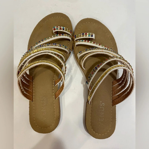 Venus Strappy Multicolored Rhinestone & Sequin Flip Flop Sandals Size 7 - Picture 8 of 10